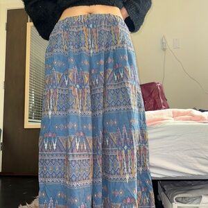 Bohemian Blue Patterned Wide Leg Pants